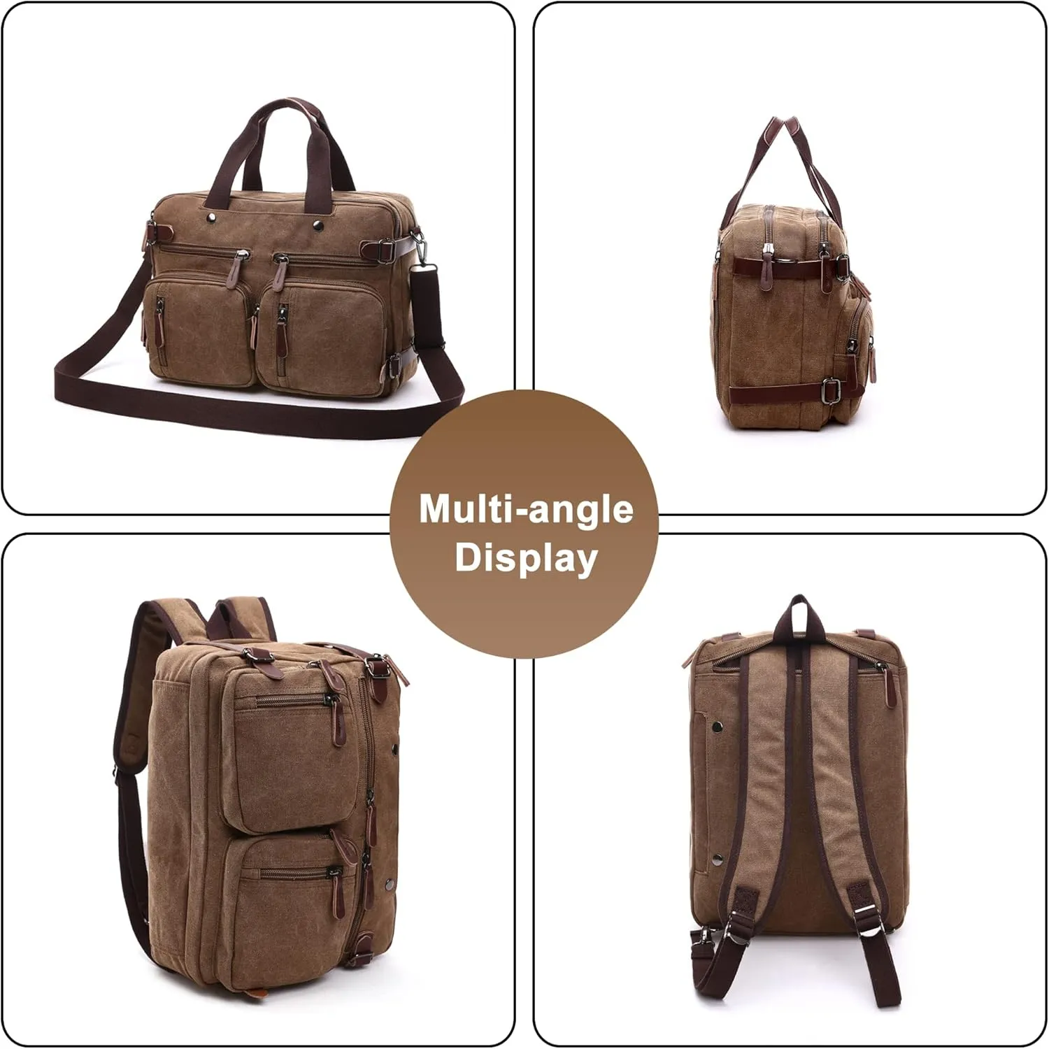 Men's Convertible Handbag Backpack Canvas Business Travel Duffel Bags Vintage Large Capacity Shoulder Bag (A/Brown)