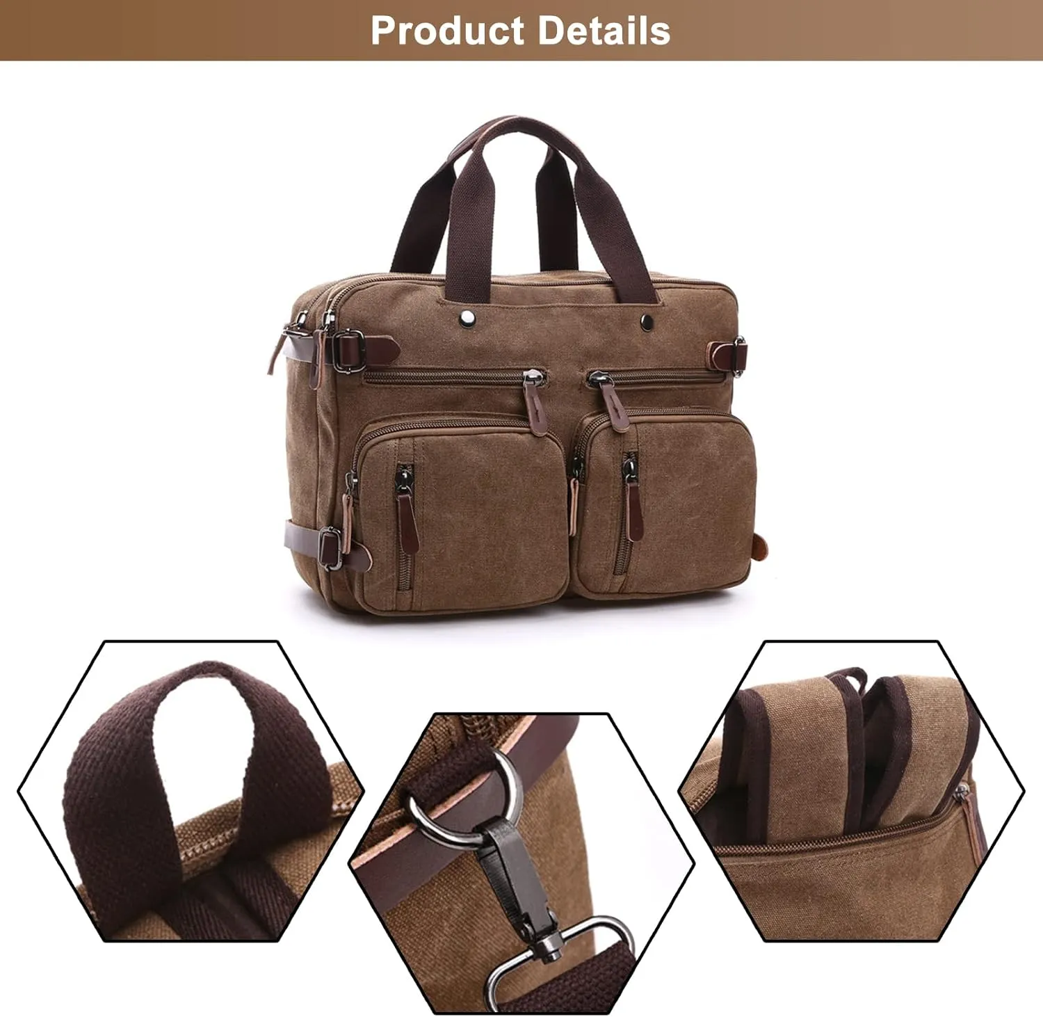 Men's Convertible Handbag Backpack Canvas Business Travel Duffel Bags Vintage Large Capacity Shoulder Bag (A/Brown)