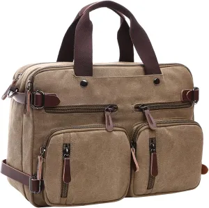 Men's Convertible Handbag Backpack Canvas Business Travel Duffel Bags Vintage Large Capacity Shoulder Bag (A/Brown)