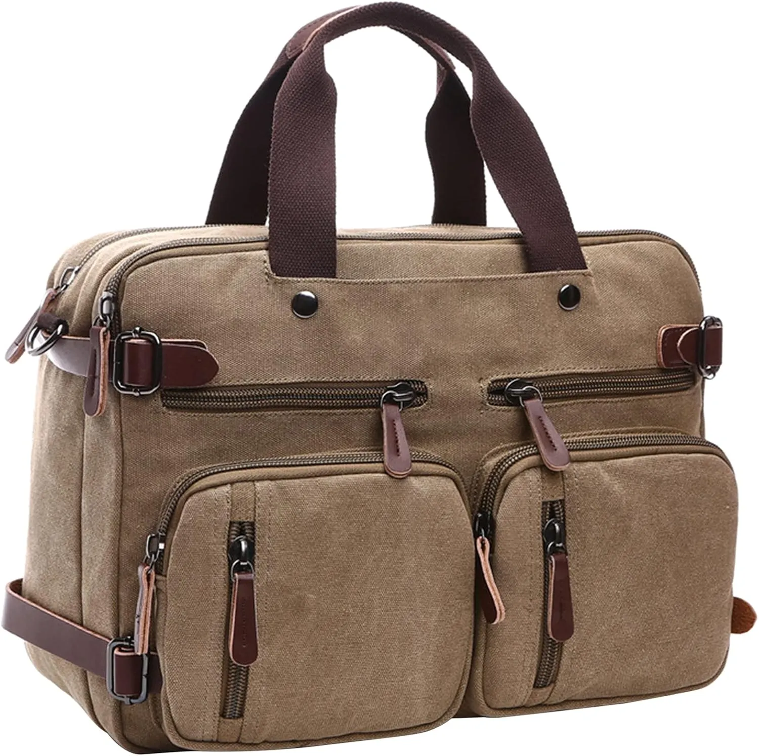 Men's Convertible Handbag Backpack Canvas Business Travel Duffel Bags Vintage Large Capacity Shoulder Bag (A/Brown)