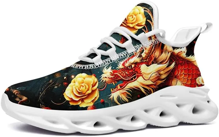 Mens Dragon Running Shoes Breathable Cushion Non Slip Outdoor Sports Walking Sneaker Tennis Jogging Training Tennis Shoes