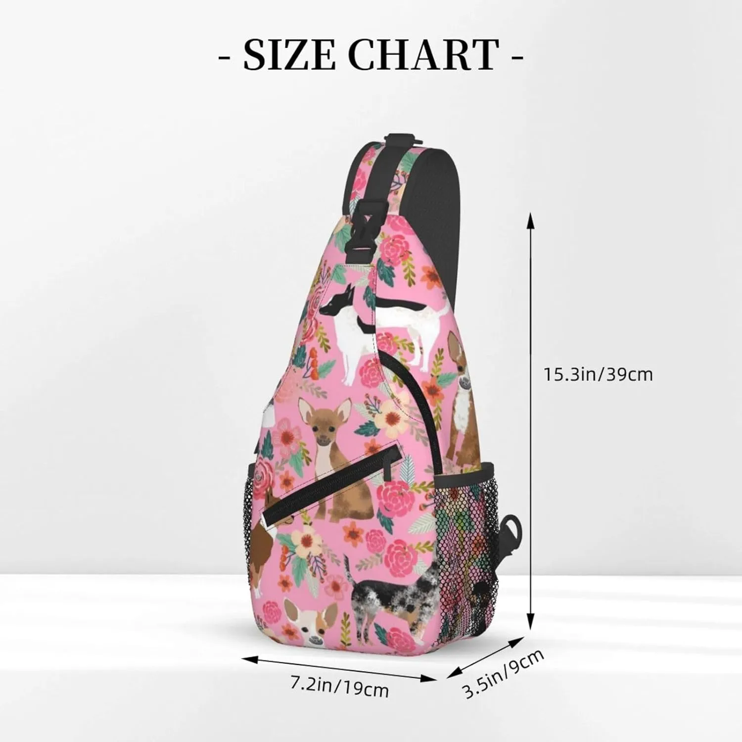 Mens Fashion Gym Bags Anti-Theft for Chihuahua Dog Cute Pink Crossbody Shoulder Backpack with Zipper, Multipurpose Sling ​Backpack for Cycling Traveling Hiking