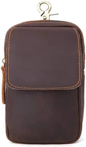 Mens Genuine Leather Belt Bag, Travel Passport Wallet Cell Phone Shoulder Holster Small Messenger Bag Waist Pack