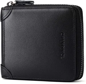 Mens Genuine Leather Zipper Wallet RFID Secure Large Capacity Double Fold Multi-card Leather Wallets for Men and coin purse