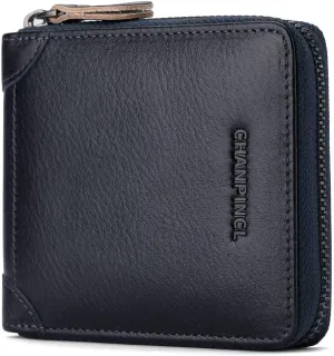 Mens Genuine Leather Zipper Wallet RFID Secure Large Capacity Double Fold Multi-card Leather Wallets for Men and coin purse