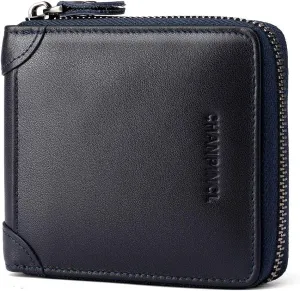 Mens Genuine Leather Zipper Wallet RFID Secure Large Capacity Double Fold Multi-card Leather Wallets for Men and coin purse