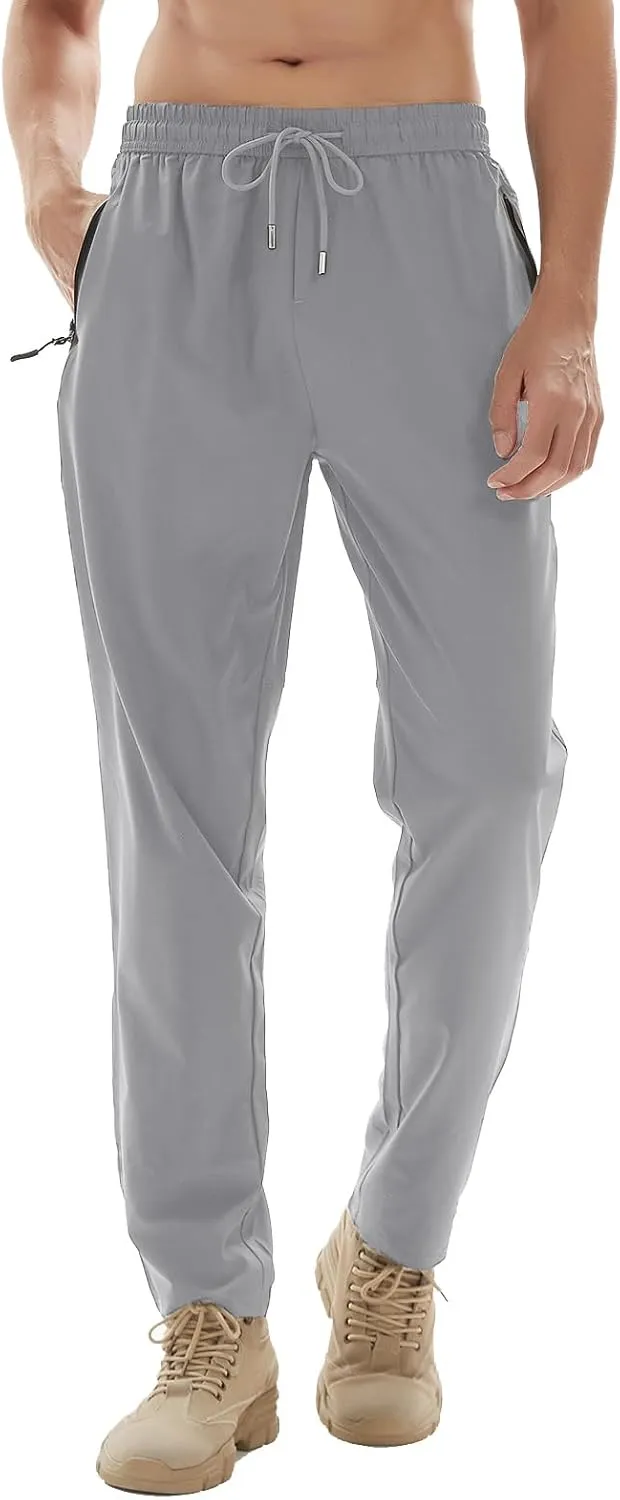 Men's Lightweight Quick Dry Hiking Running Pants Outdoor Sports Breathable Zipper Pockets Athletic Work Pants