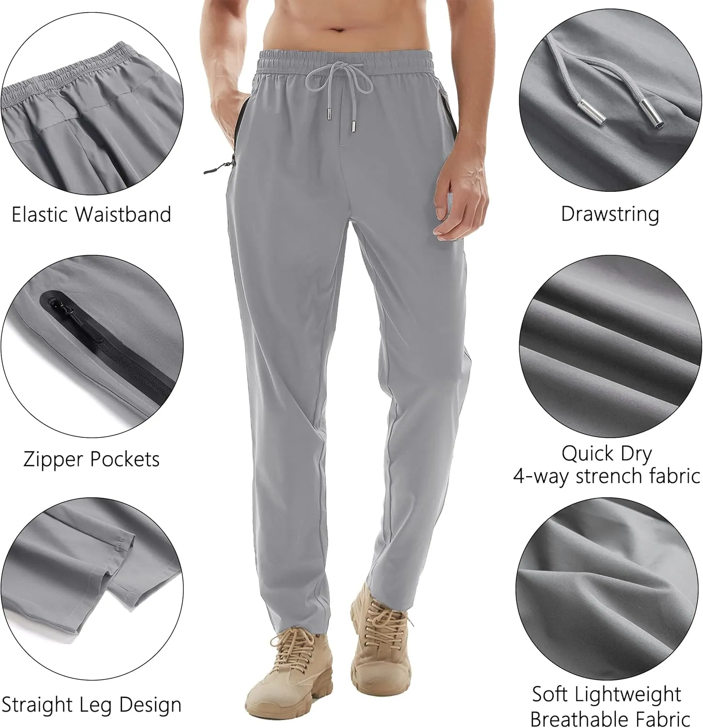Men's Lightweight Quick Dry Hiking Running Pants Outdoor Sports Breathable Zipper Pockets Athletic Work Pants