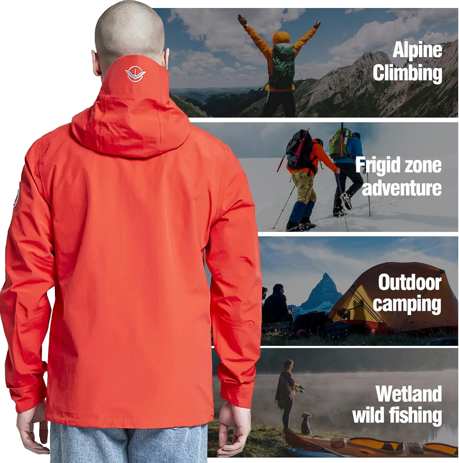 Men's Lightweight Waterproof Sports Zip Hoodie Rain Jacket, Cycling Windbreaker Pullover Coats, Breathable Coat