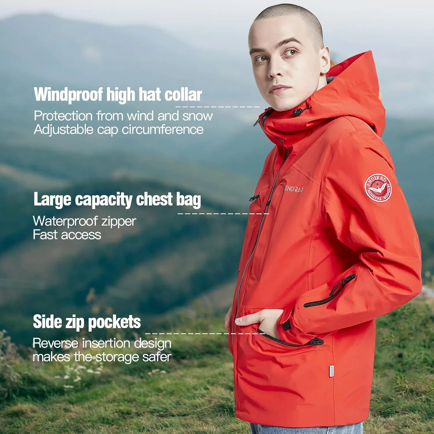 Men's Lightweight Waterproof Sports Zip Hoodie Rain Jacket, Cycling Windbreaker Pullover Coats, Breathable Coat