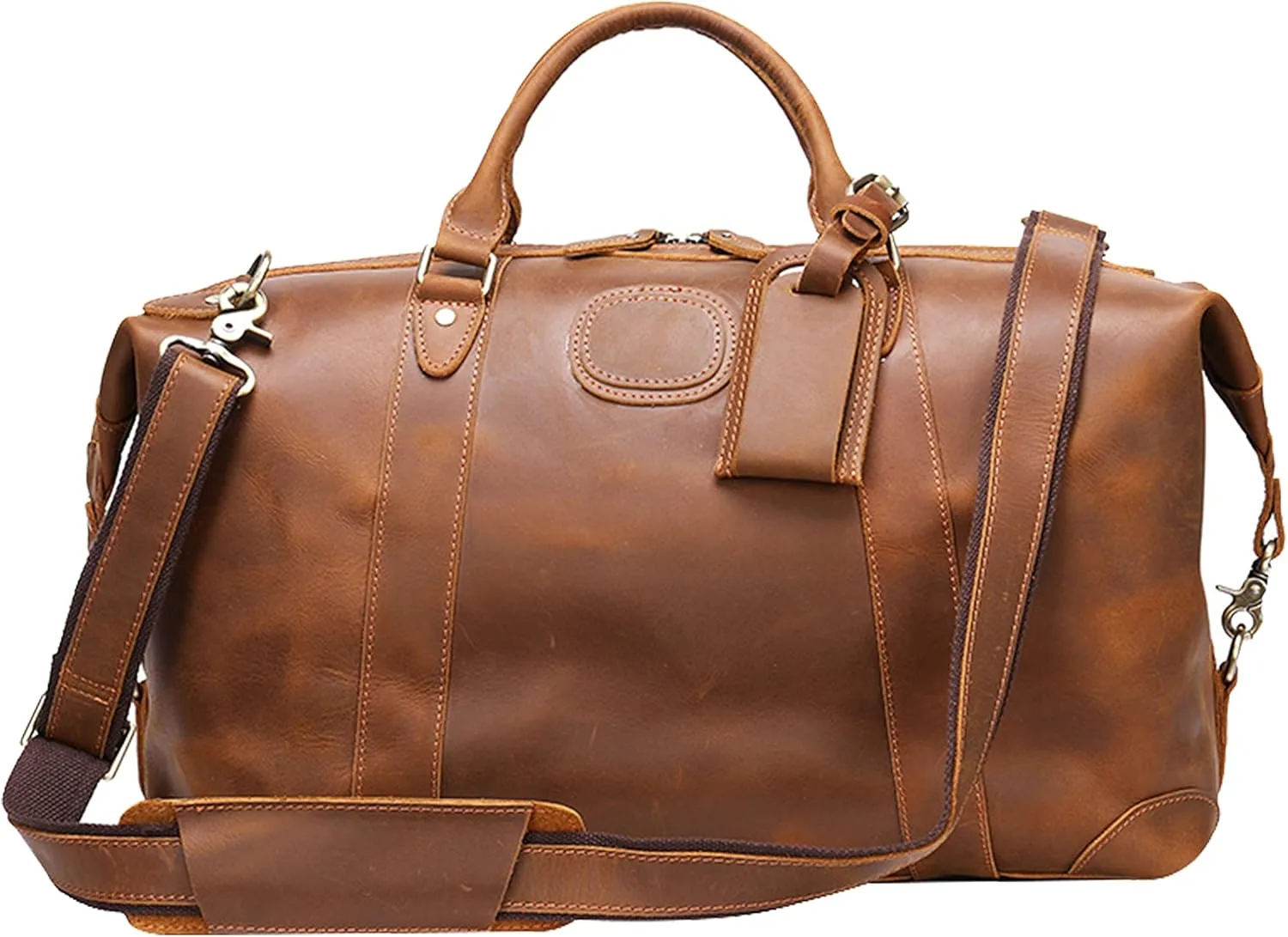 Men's Return Travel Duffel Bag Crazy Horse Leather Tote Handbag Genuine Leather Crossbody Shoulder Bags (Brown)
