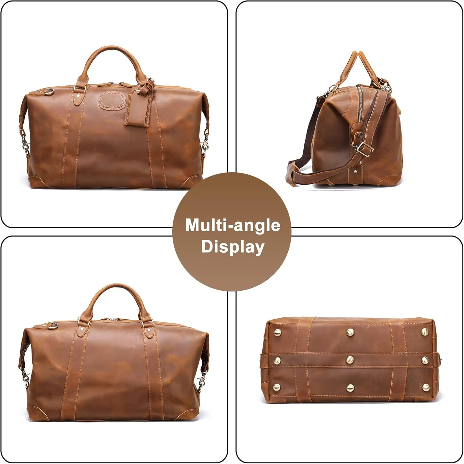 Men's Return Travel Duffel Bag Crazy Horse Leather Tote Handbag Genuine Leather Crossbody Shoulder Bags (Brown)