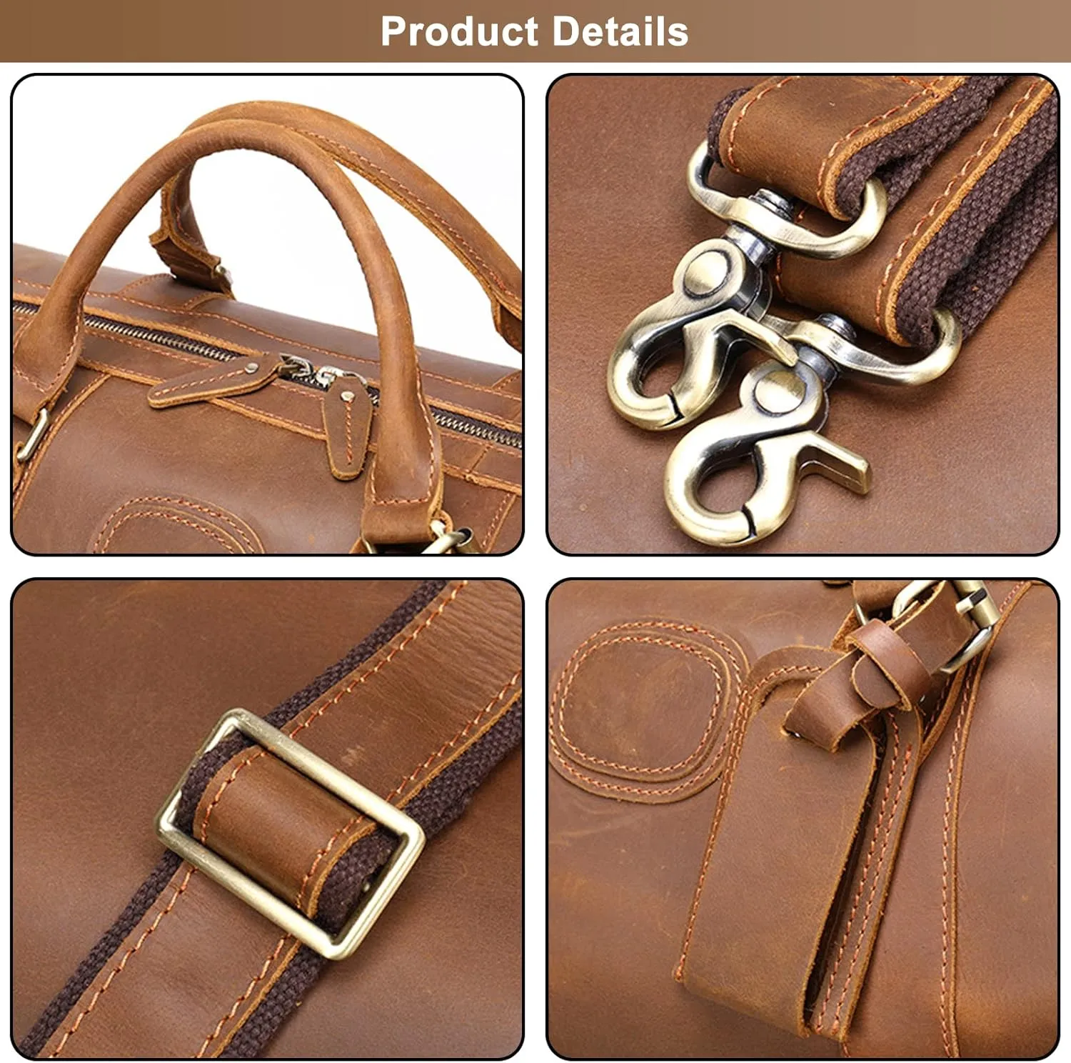 Men's Return Travel Duffel Bag Crazy Horse Leather Tote Handbag Genuine Leather Crossbody Shoulder Bags (Brown)