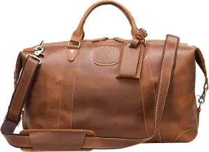 Men's Return Travel Duffel Bag Crazy Horse Leather Tote Handbag Genuine Leather Crossbody Shoulder Bags (Brown)