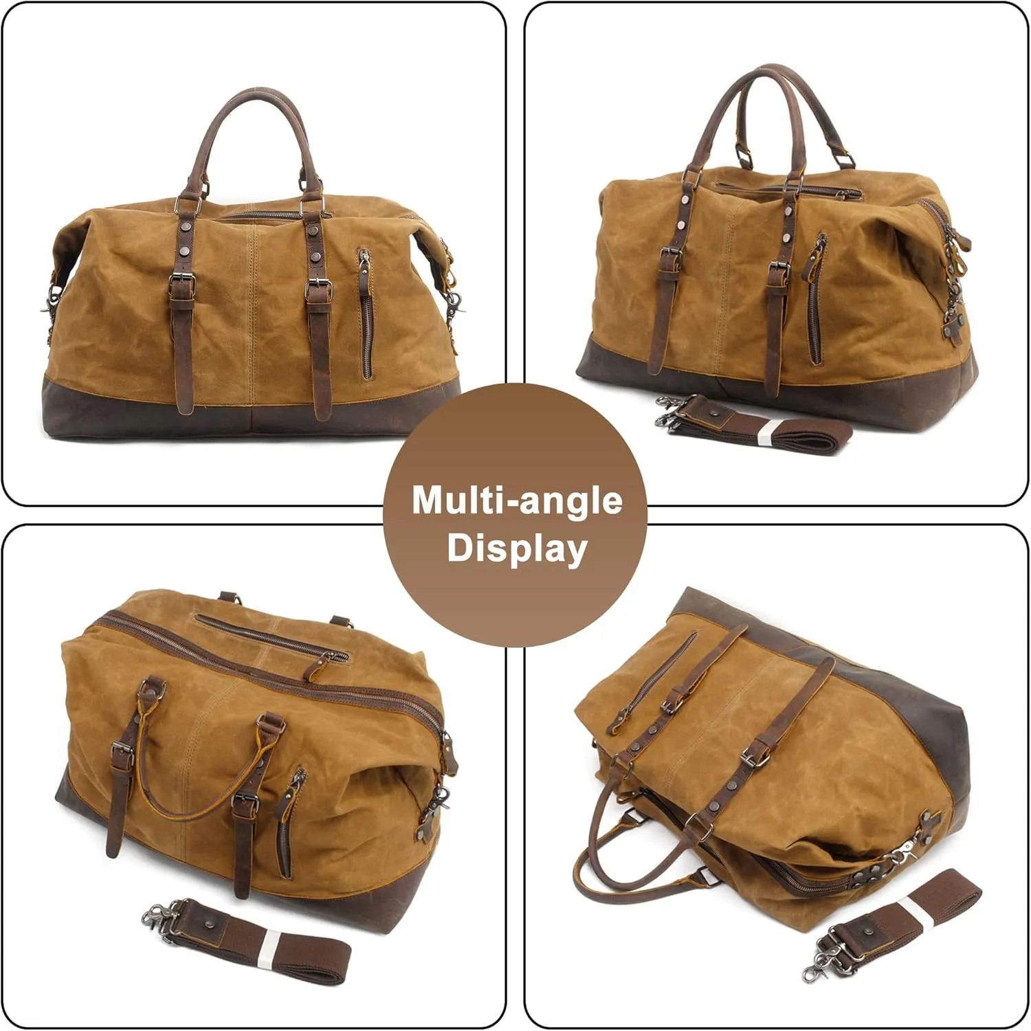 Men's Travel Duffle Bag Canvas Large Capacity Weekend Crossbody Shoulder Bag Convenient Carry On Luggage Bags (Black)