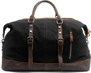 Men's Travel Duffle Bag Canvas Large Capacity Weekend Crossbody Shoulder Bag Convenient Carry On Luggage Bags (Black)