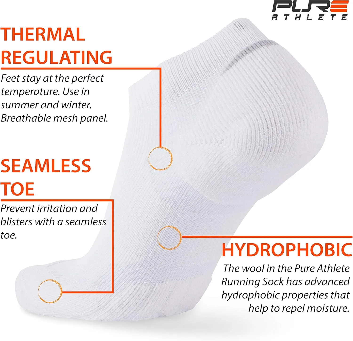 Merino Wool Socks - Low Show Cushioned Athletic Padded Running Sock