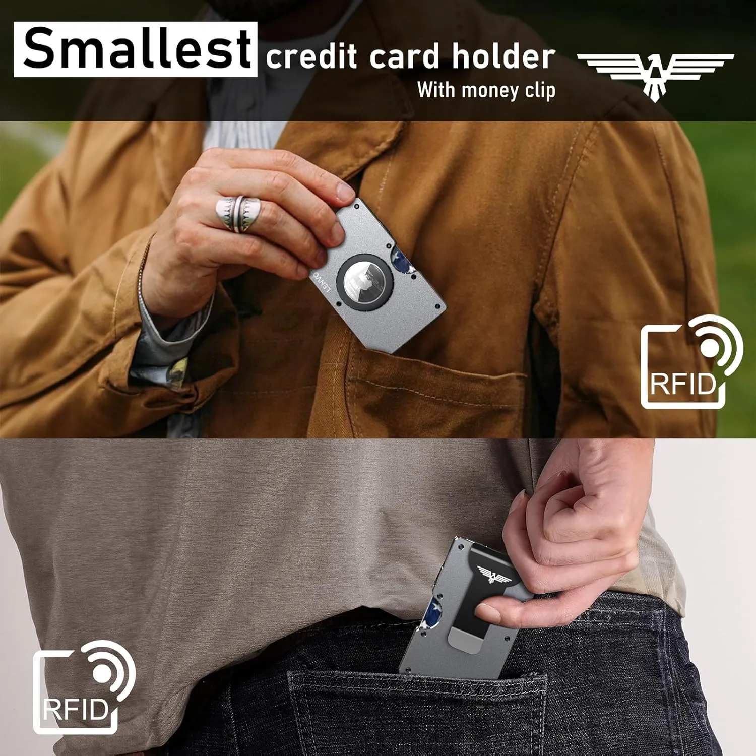 Minimalist Wallet for Men, Metal Wallet with Money Clip, Slim Compact Wallet, RFID Blocking Card Holder, Metal Aluminum Credit Card Holder, Holds up to 20 Cards