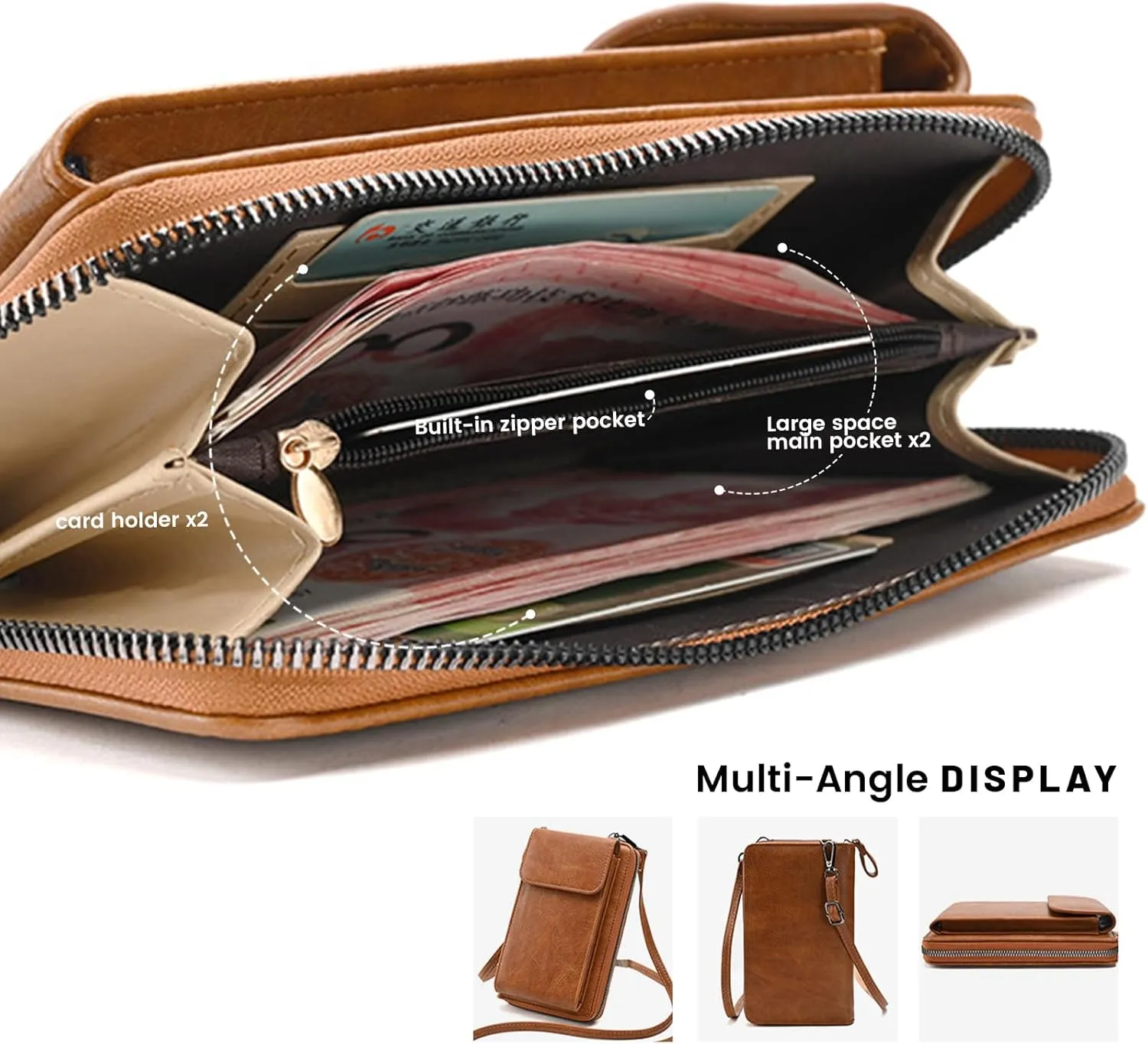 MIRLEWAIY Small Leather Crossbody Bag Cell Phone Purse Women Mini Shoulder Wallet with Credit Card Slots