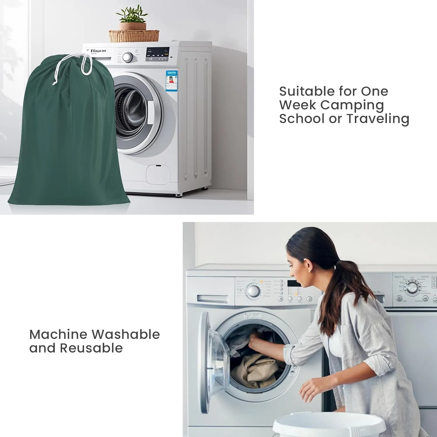 Miss Promation Travel Laundry Bag, Nylon Laundry Bag-Machine Washable Dirty Clothes Organizer with Drawstring，Easy Fit a Laundry Hamper or Basket 28" x 38" (Green)