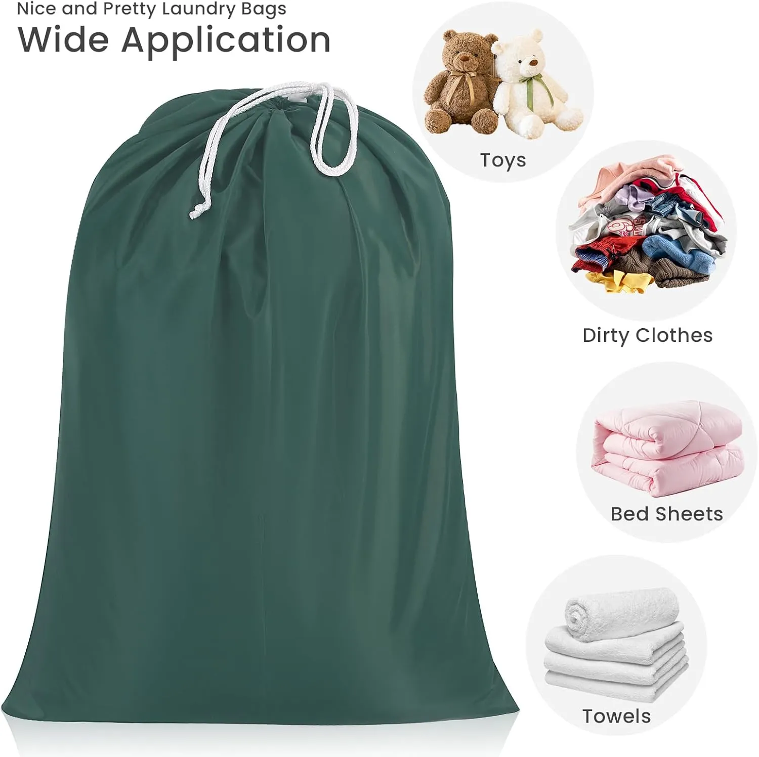 Miss Promation Travel Laundry Bag, Nylon Laundry Bag-Machine Washable Dirty Clothes Organizer with Drawstring，Easy Fit a Laundry Hamper or Basket 28" x 38" (Green)