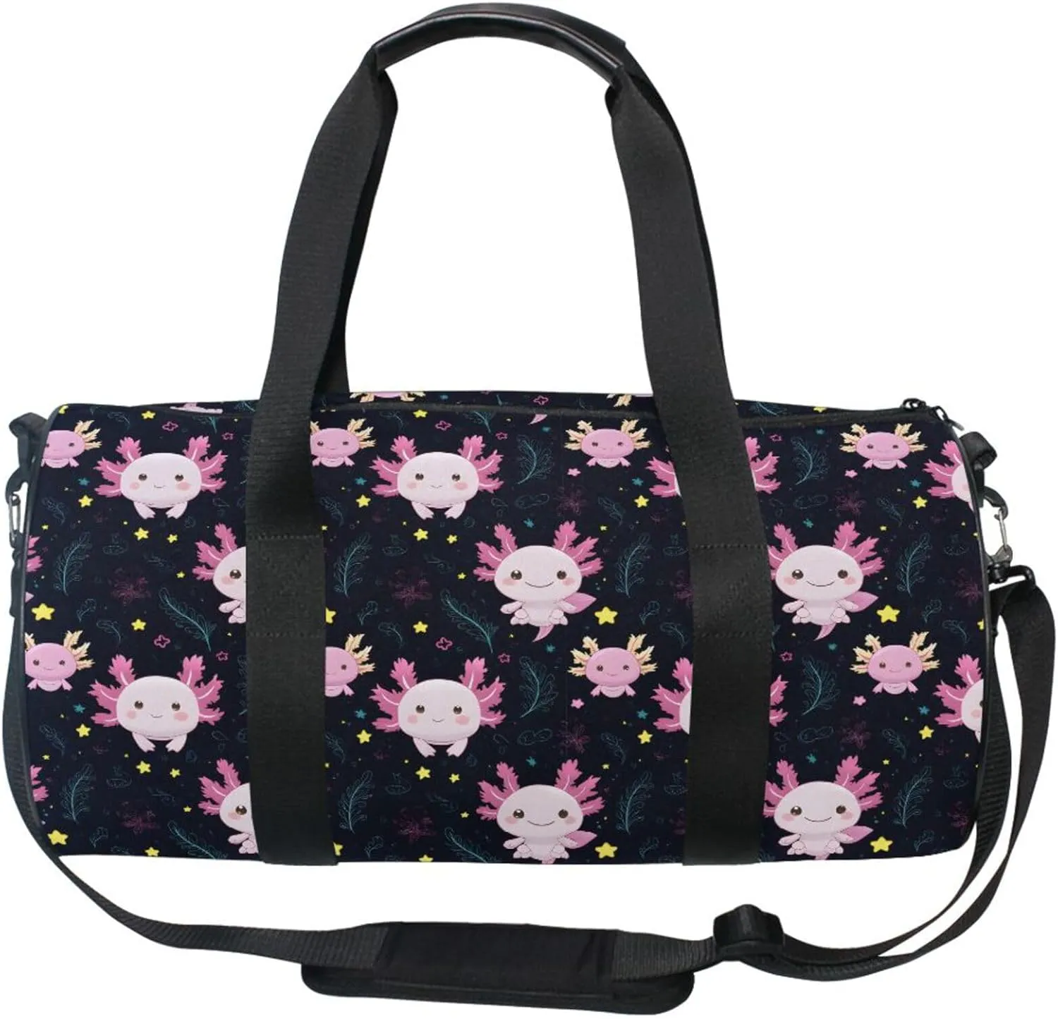 MNSRUU Sports Duffel Bags, Axolotl Leaf Athletic Gym Bag Overnight Workout Travel Tote Luggage for Men Women Yoga