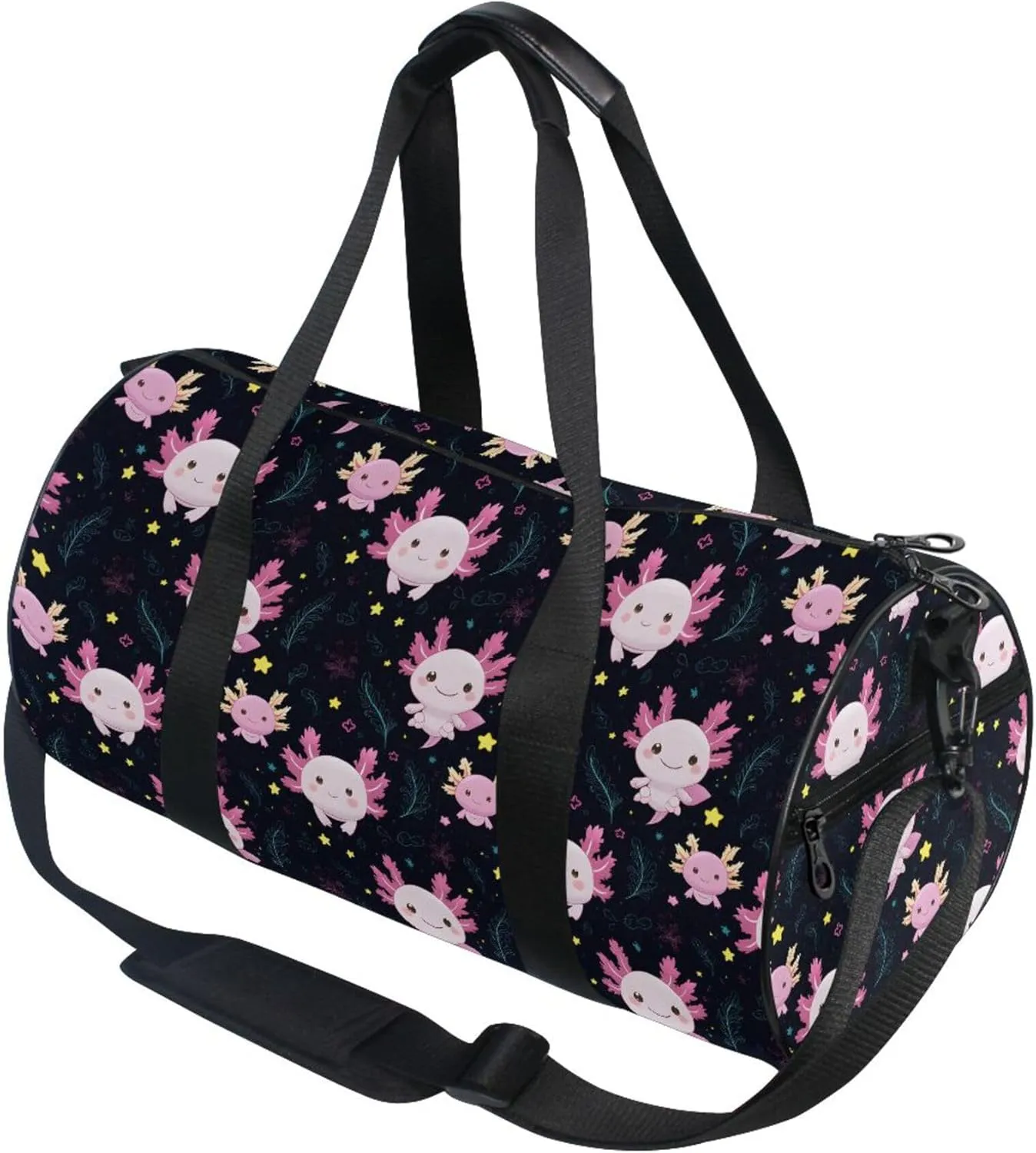 MNSRUU Sports Duffel Bags, Axolotl Leaf Athletic Gym Bag Overnight Workout Travel Tote Luggage for Men Women Yoga
