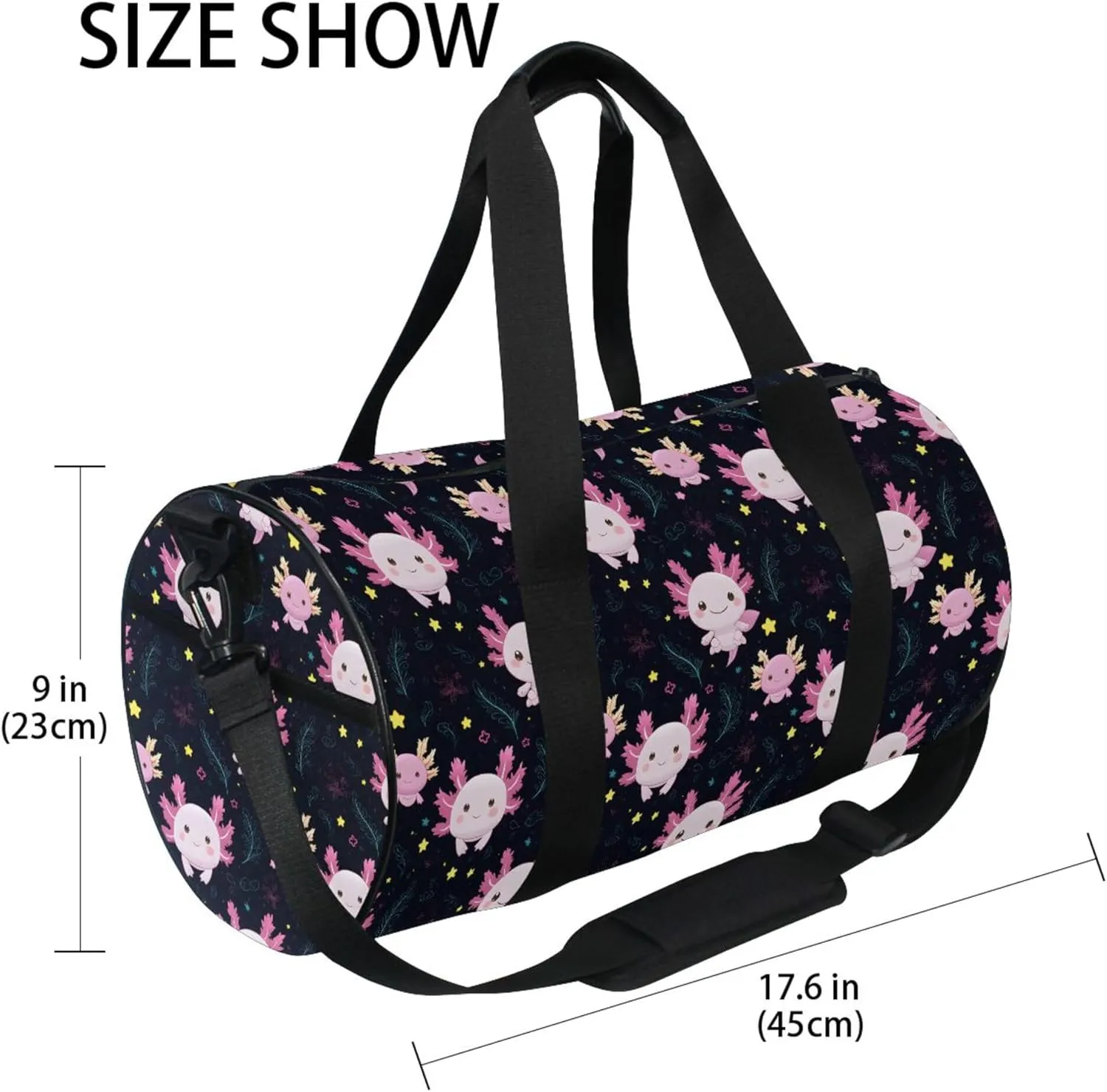 MNSRUU Sports Duffel Bags, Axolotl Leaf Athletic Gym Bag Overnight Workout Travel Tote Luggage for Men Women Yoga