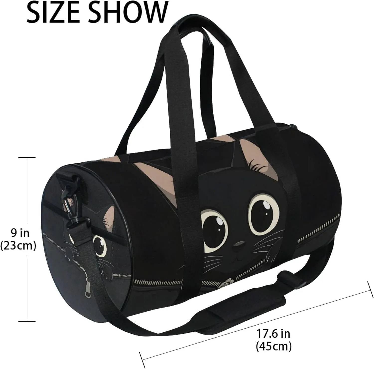 MNSRUU Sports Duffel Bags, Black Cat Zipper Athletic Gym Bag Overnight Workout Travel Tote Luggage for Men Women Yoga