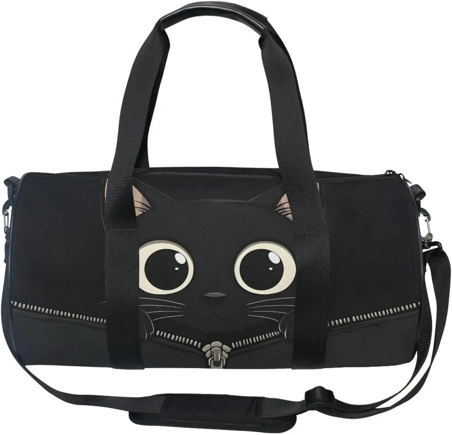 MNSRUU Sports Duffel Bags, Black Cat Zipper Athletic Gym Bag Overnight Workout Travel Tote Luggage for Men Women Yoga