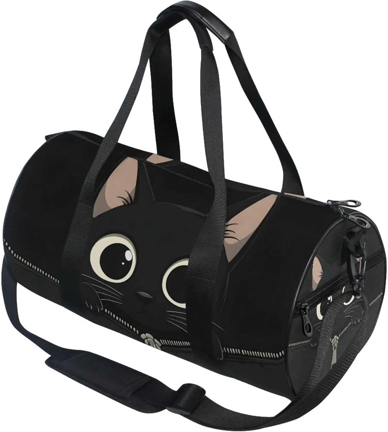 MNSRUU Sports Duffel Bags, Black Cat Zipper Athletic Gym Bag Overnight Workout Travel Tote Luggage for Men Women Yoga