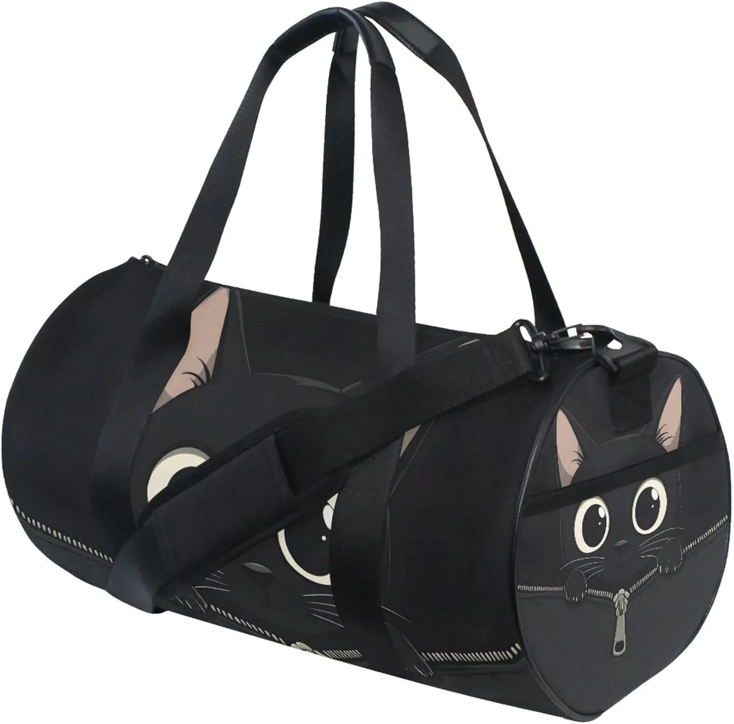MNSRUU Sports Duffel Bags, Black Cat Zipper Athletic Gym Bag Overnight Workout Travel Tote Luggage for Men Women Yoga