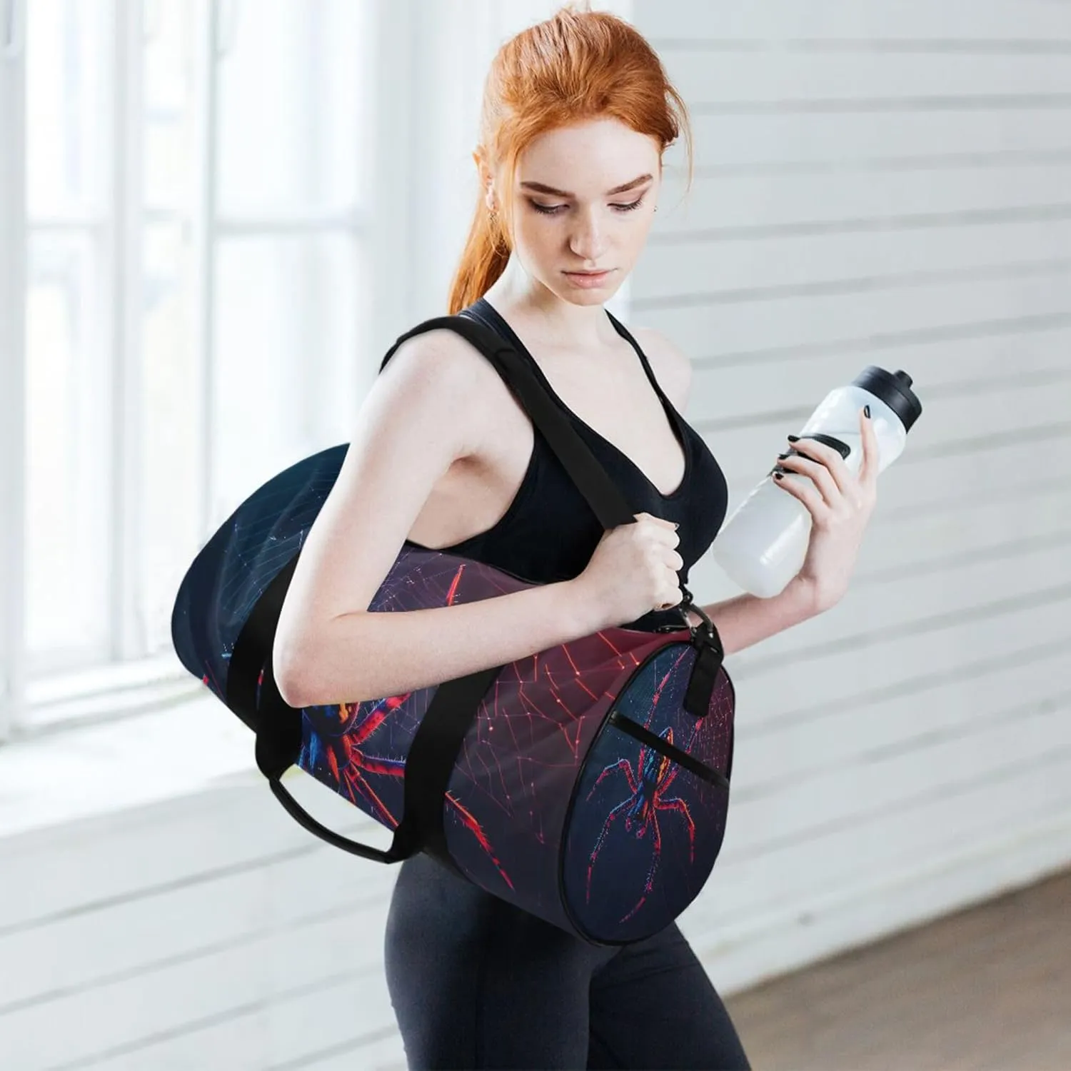 MNSRUU Sports Duffel Bags, Spider Athletic Gym Bag Overnight Workout Travel Tote Luggage for Men Women Yoga
