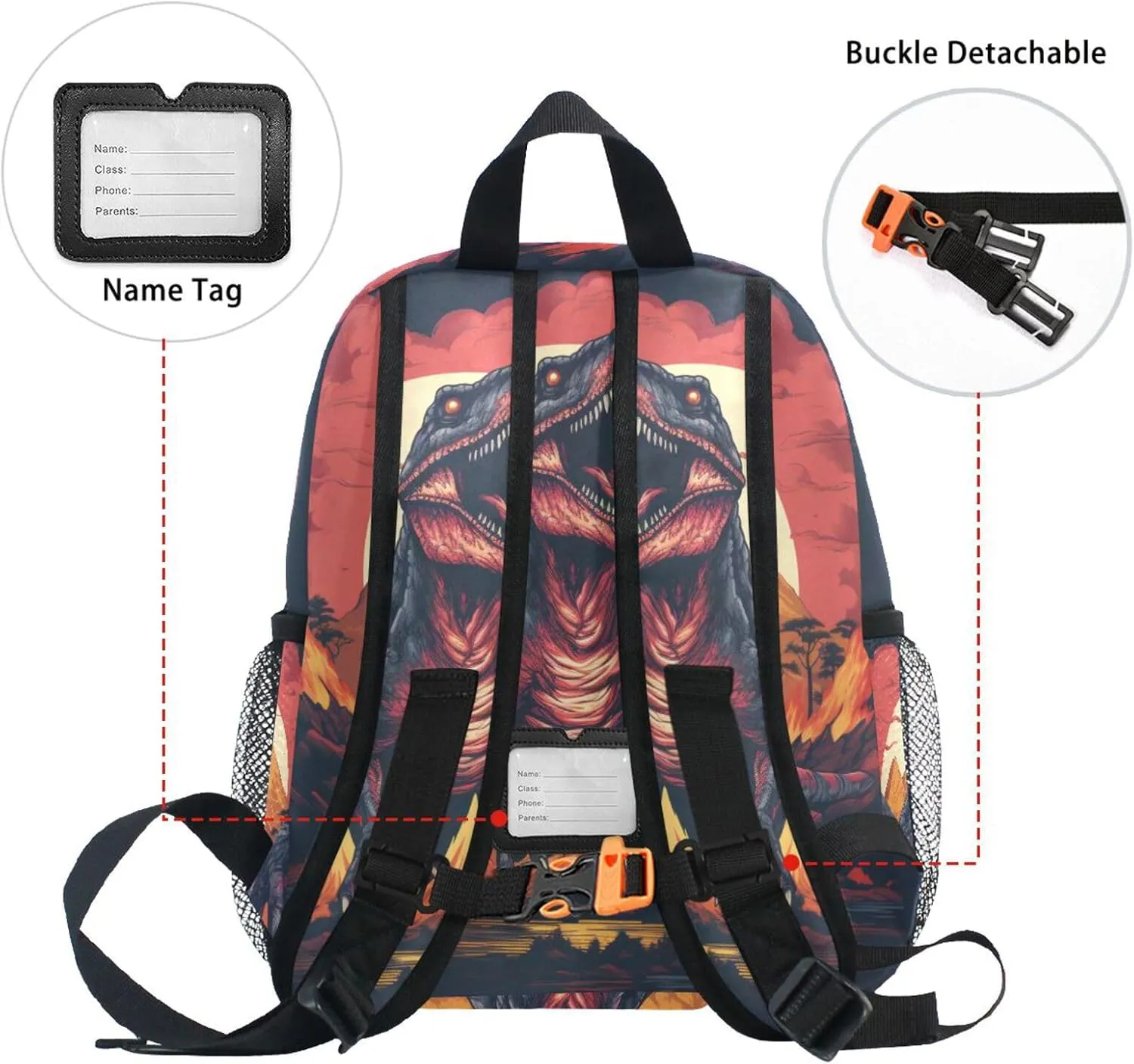 MNSRUU Toddler Backpack, Dinosaur Volcano Illustration Kids Backpack Small Backpack for Boys Girls Kawaii Preschool Backpack Mini School Backpack Travel Backpack