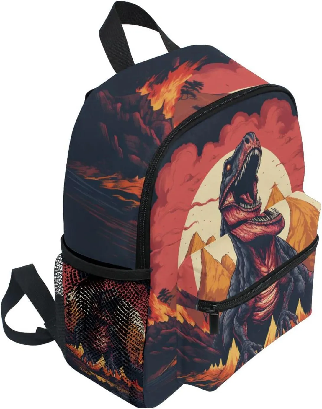 MNSRUU Toddler Backpack, Dinosaur Volcano Illustration Kids Backpack Small Backpack for Boys Girls Kawaii Preschool Backpack Mini School Backpack Travel Backpack