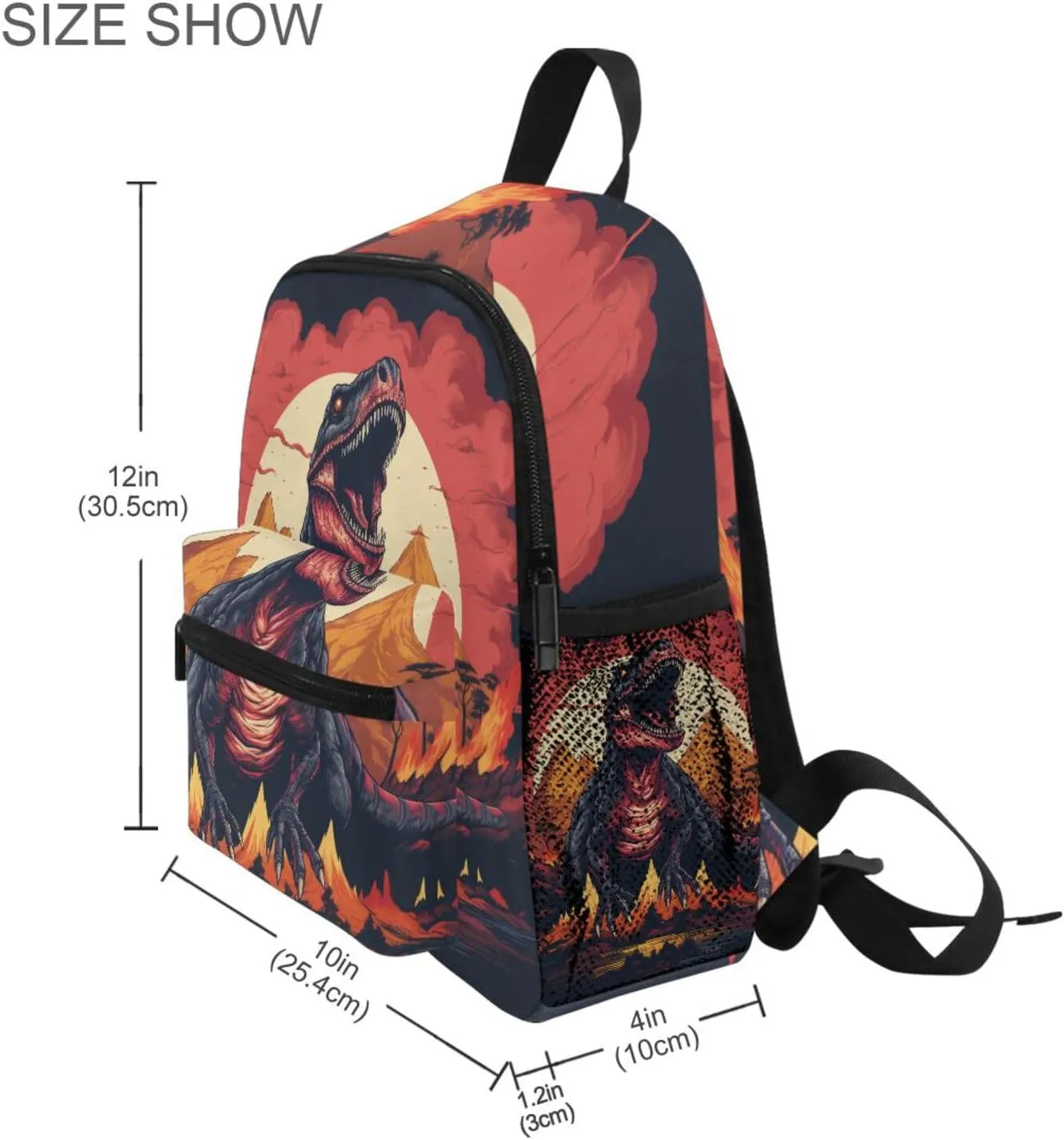 MNSRUU Toddler Backpack, Dinosaur Volcano Illustration Kids Backpack Small Backpack for Boys Girls Kawaii Preschool Backpack Mini School Backpack Travel Backpack