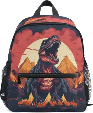 MNSRUU Toddler Backpack, Dinosaur Volcano Illustration Kids Backpack Small Backpack for Boys Girls Kawaii Preschool Backpack Mini School Backpack Travel Backpack