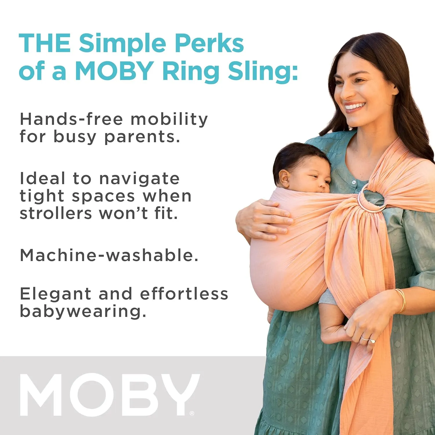 Moby Baby Wrap Carrier Ring Sling for Newborns to Toddlers, Hands-Free, Versatile Support for Moms & Dads, Breathable & Lightweight, Supports Children 8-30 lbs (Rose)