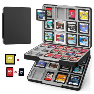 MoKo 60 Slots Game Card Case for Nintendo Switch/Switch OLED/3DS/2DS, Portable 3DS Game Case, 24 Slots for 3DSXL/DS/DSi Cards & 36 Slots for SD Cards w/Magnetic Closure, Black