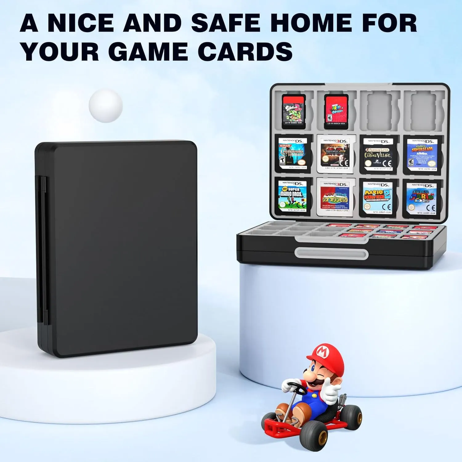 MoKo 60 Slots Game Card Case for Nintendo Switch/Switch OLED/3DS/2DS, Portable 3DS Game Case, 24 Slots for 3DSXL/DS/DSi Cards & 36 Slots for SD Cards w/Magnetic Closure, Black