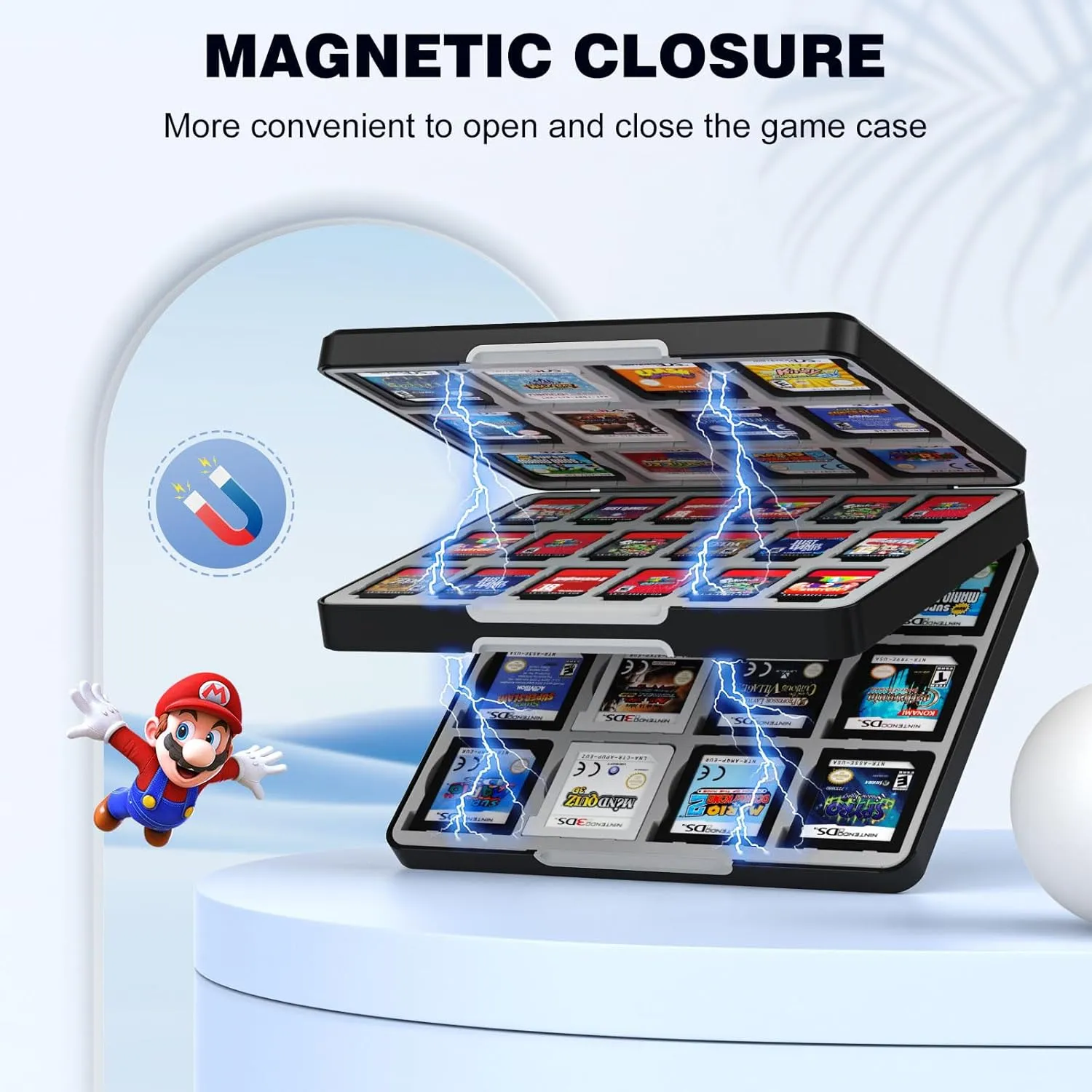 MoKo 60 Slots Game Card Case for Nintendo Switch/Switch OLED/3DS/2DS, Portable 3DS Game Case, 24 Slots for 3DSXL/DS/DSi Cards & 36 Slots for SD Cards w/Magnetic Closure, Black