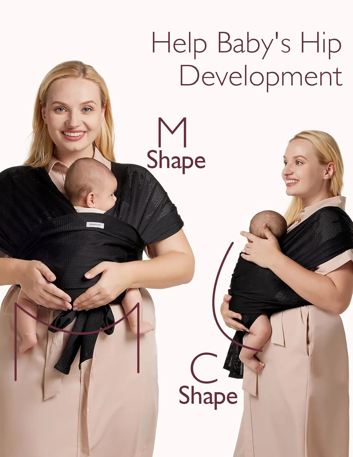 Momcozy Baby Carrier AirMesh - The Perfect Summer Sling for Newborns to Toddler 8-35 lbs - Cooling Fabric Baby Wrap, Hands Free, Lightweight and Ergonomic, Black