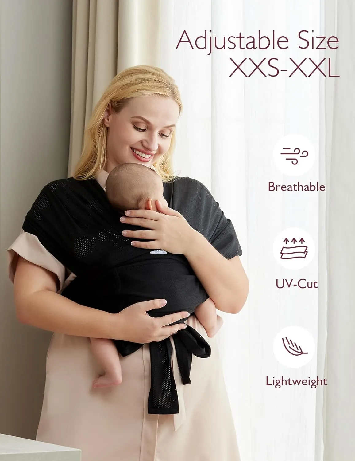 Momcozy Baby Carrier AirMesh - The Perfect Summer Sling for Newborns to Toddler 8-35 lbs - Cooling Fabric Baby Wrap, Hands Free, Lightweight and Ergonomic, Black