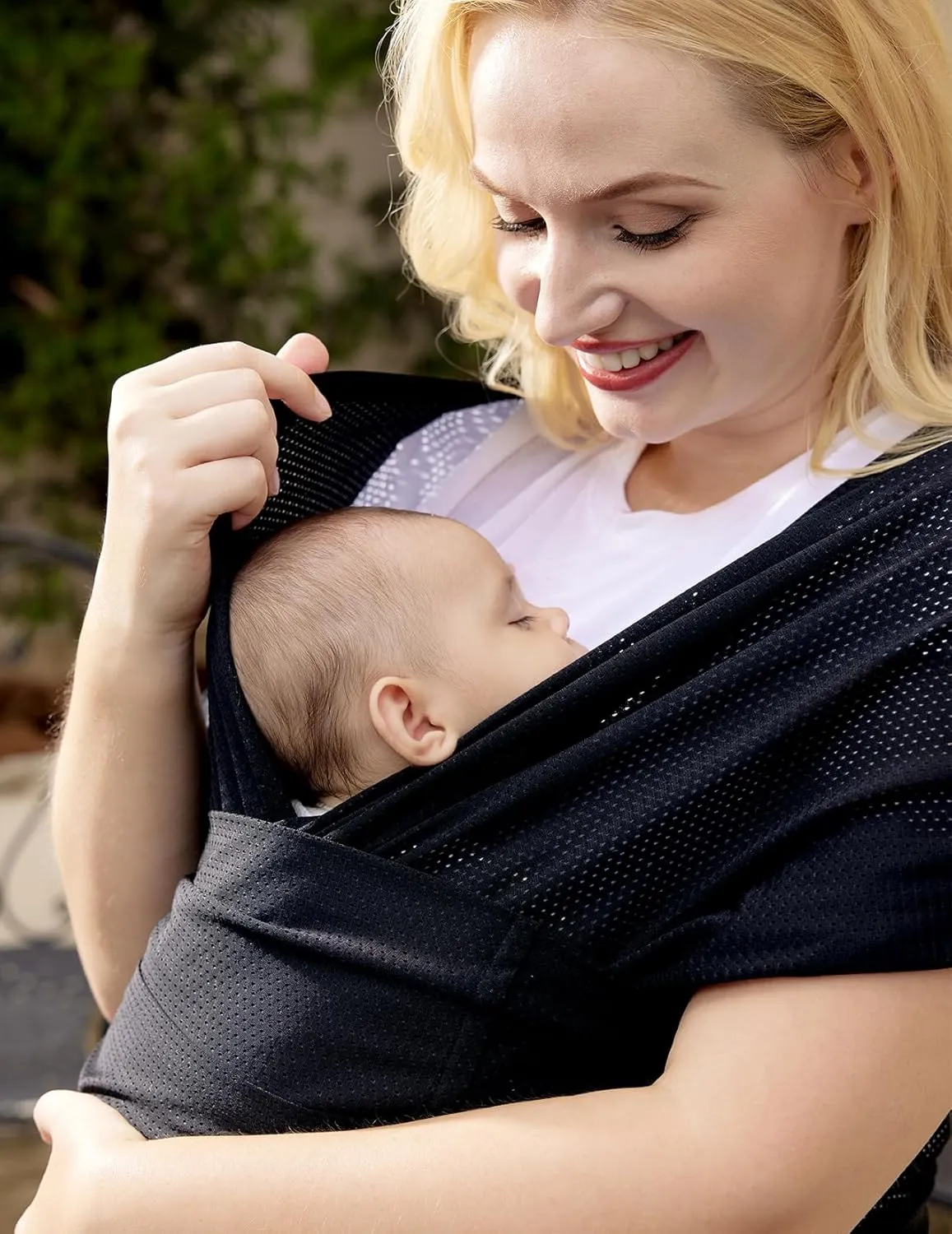 Momcozy Baby Carrier AirMesh - The Perfect Summer Sling for Newborns to Toddler 8-35 lbs - Cooling Fabric Baby Wrap, Hands Free, Lightweight and Ergonomic, Black