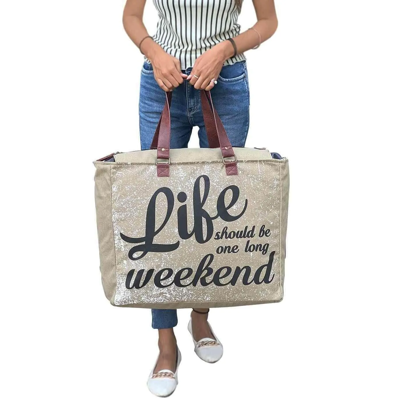 Mona B - Extra Large Canvas Handbag for Women | Zipper Extra Spacious Tote Weekender Bag for Grocery Shopping, Travel | Shoulder Bags for Women - (M-5281)