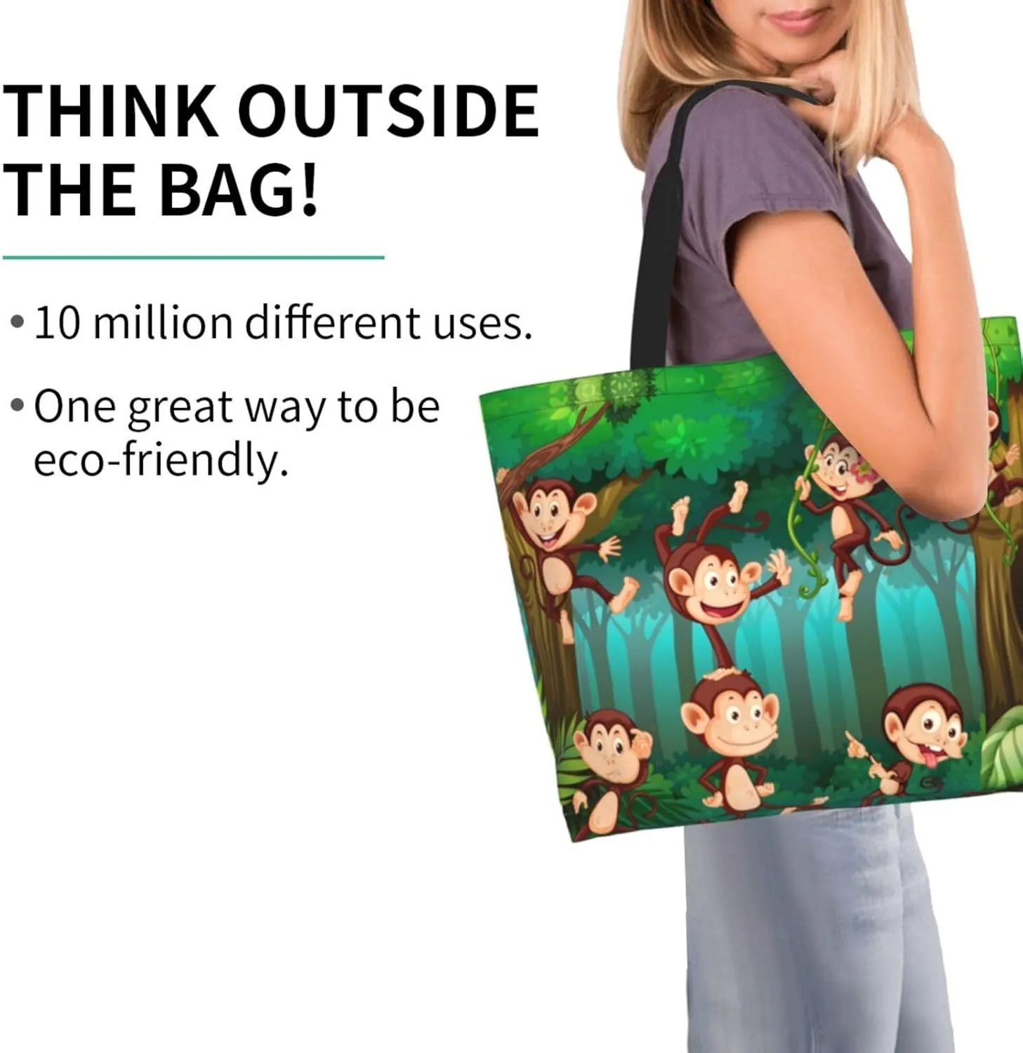 Monkey Animals Canvas Tote Bag Cute Shoulder Bag Handbag Casual Animal Grocery Bags Monkey Bag for Outdoors