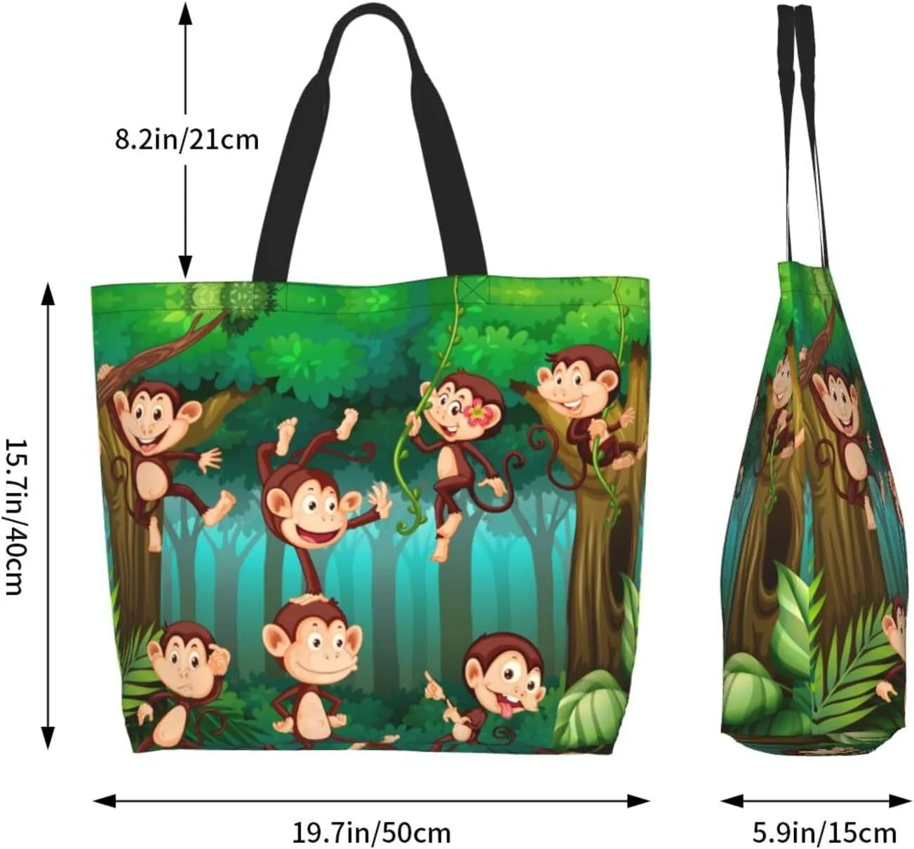 Monkey Animals Canvas Tote Bag Cute Shoulder Bag Handbag Casual Animal Grocery Bags Monkey Bag for Outdoors