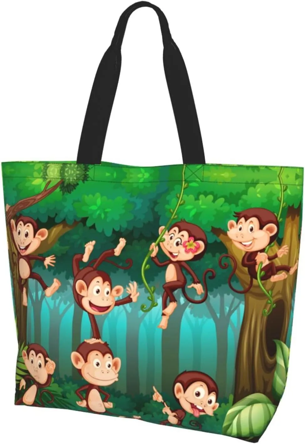 Monkey Animals Canvas Tote Bag Cute Shoulder Bag Handbag Casual Animal Grocery Bags Monkey Bag for Outdoors