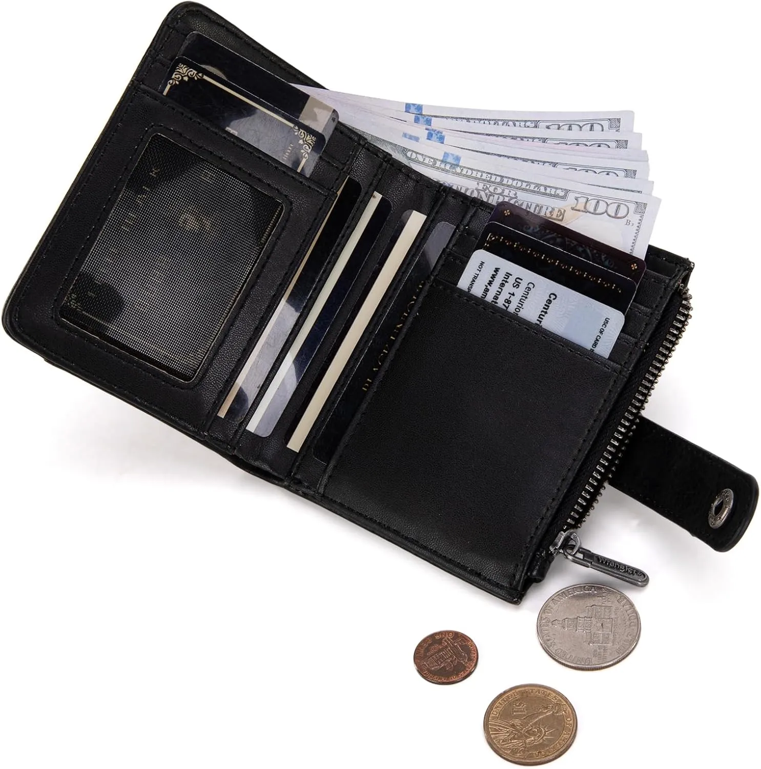 Montana West X Wrangler Womens Small Wallet Bifold Women's Wallets RFID Wallet Women Black Wallets for Women Ladies Female Small Wallett with Removable ID Window