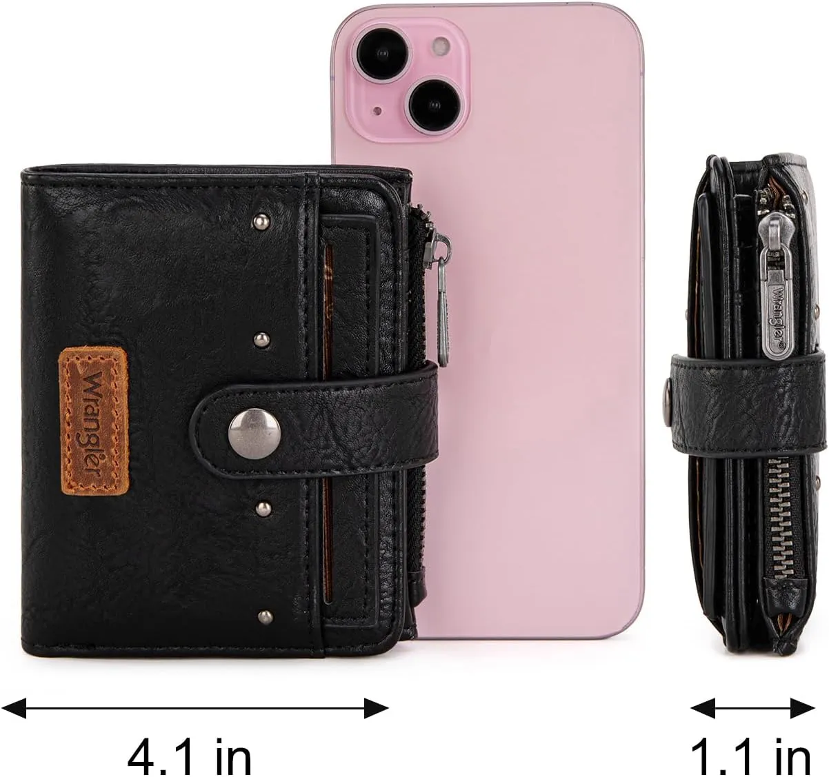 Montana West X Wrangler Womens Small Wallet Bifold Women's Wallets RFID Wallet Women Black Wallets for Women Ladies Female Small Wallett with Removable ID Window